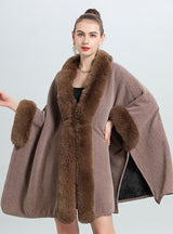 Large Size Loose Cashmere Padded Shawl Coat