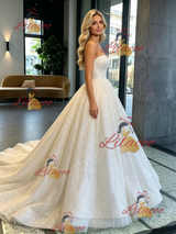 White Sequins Strapless Wedding Dress