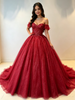 Burgundy Tulle Off the Shoulder Quinceanera Dress