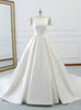 White Short Sleeve Satin Backless Wedding Dress