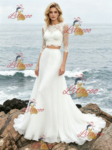 White Two PIece Long Sleeve Lace Wedding Dress