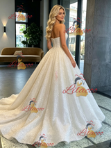 White Sequins Strapless Wedding Dress