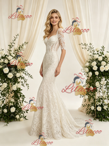 Ivory Mermaid Lace Short Sleeve Wedding Dress