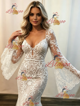 White Mermaid Lace Long Sleeve Wedding Dress