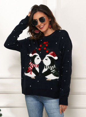 Jacquard Loose Long Sleeve Christmas Sweater