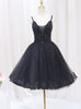 Black Tulle Sequins Straps Beading Homecoming Dress