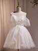 White Tulle Sequins Pearls Homecoming Dress
