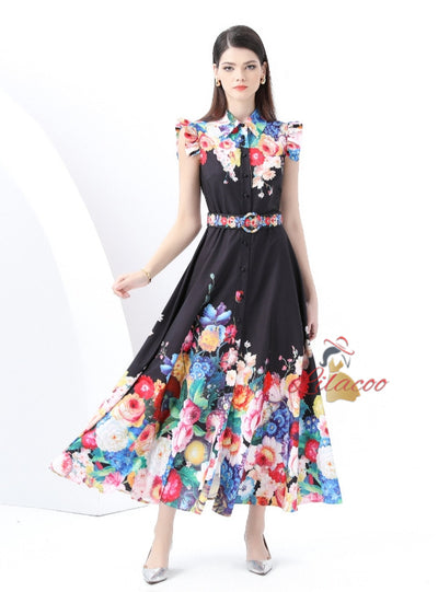 Retro Palace Printed Long Dress