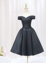Simple Black Satin Off the Shoulder Homecoming Dress