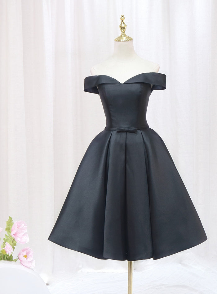 Simple Black Satin Off the Shoulder Homecoming Dress