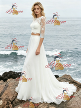 White Two PIece Long Sleeve Lace Wedding Dress