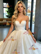 White Sequins Strapless Wedding Dress