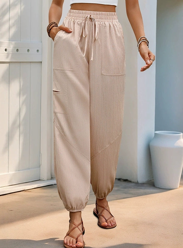 High Waist Pocket Elastic Pant