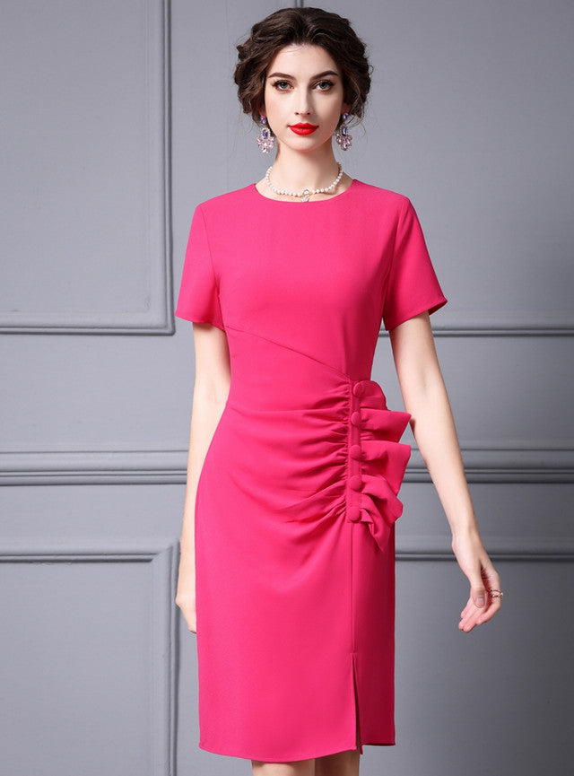 Fuchsia Short Sleeve Mother Of The Bride Dress