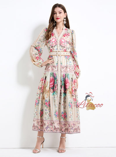 Palace Style Printed Long Dress
