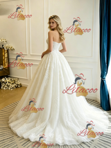 Beige White Tulle Lace Strapless Wedding Dress