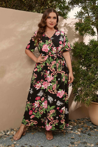 Round Neck Bohemian Print Plus Size Dress
