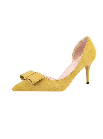 Shallow-mouthed Pointed Suede Bow Shoes