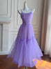 Purple Tulle Straps Pleats Prom Dress