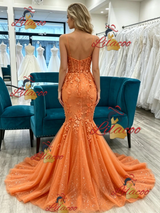 Orange Mermaid Spaghetti Straps Prom Dress