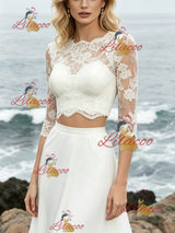 White Two PIece Long Sleeve Lace Wedding Dress