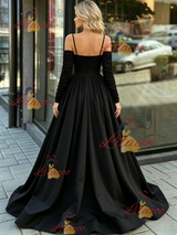 Black Long Sleeve Straps Split Prom Dress