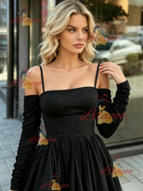 Black Long Sleeve Straps Split Prom Dress