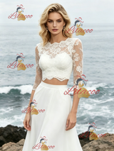 White Two PIece Long Sleeve Lace Wedding Dress