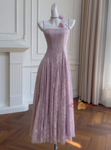 Purple Lace Straps Prom Dress