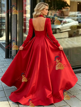 Red Long Sleeve Square Neck Prom Dress
