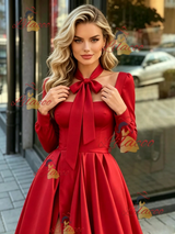 Red Long Sleeve Square Neck Prom Dress