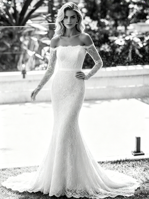 White Mermaid Lace Long Sleeve Wedding Dress
