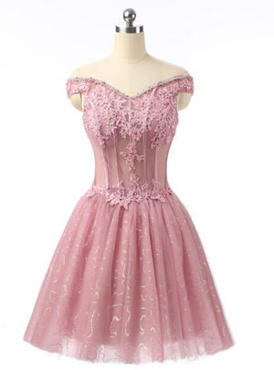 Pink Tulle Sequins Appliques Homecoming Dress