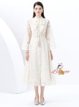 Retro Long Sleeve Lace Long Dress