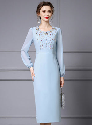 Blue Beading Sequins Mother Of The Bride Dress