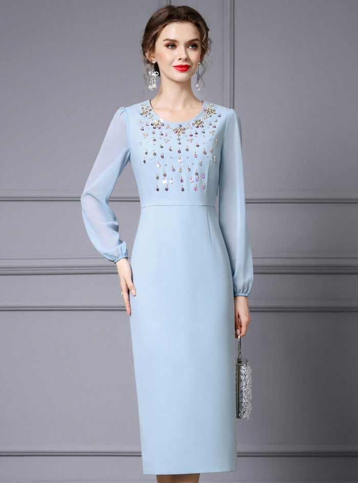 Blue Beading Sequins Mother Of The Bride Dress