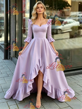 Pureple Long Sleeve Square Neck Prom Dress