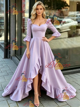 Pureple Long Sleeve Square Neck Prom Dress