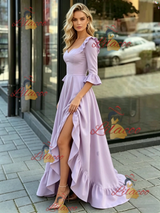 Pureple Long Sleeve Square Neck Prom Dress