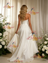 White Mermaid Satin Strapless Pleats Wedding Dress