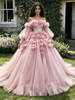 Pink Tulle Off the Shoulder 3D Flower Quinceanera Dress
