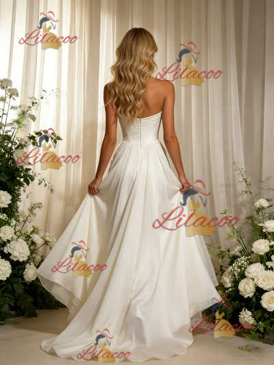 White Mermaid Satin Strapless Pleats Wedding Dress