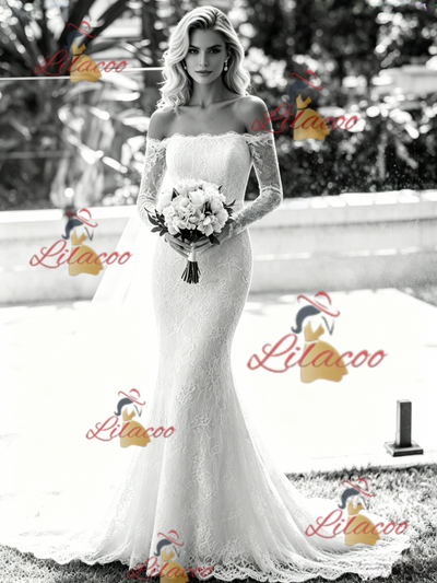 White Mermaid Lace Long Sleeve Wedding Dress