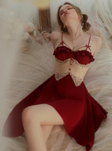 Chest Pad Ice Silk Sling Nightdress Robe Suit