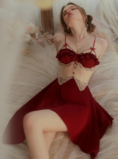 Chest Pad Ice Silk Sling Nightdress Robe Suit