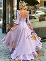 Pureple Long Sleeve Square Neck Prom Dress