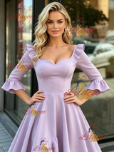 Pureple Long Sleeve Square Neck Prom Dress