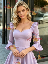 Pureple Long Sleeve Square Neck Prom Dress