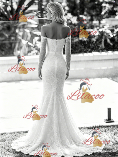 White Mermaid Lace Long Sleeve Wedding Dress