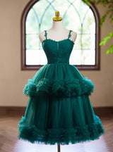 Green Tulle Spaghetti Straps Homecoming Dress